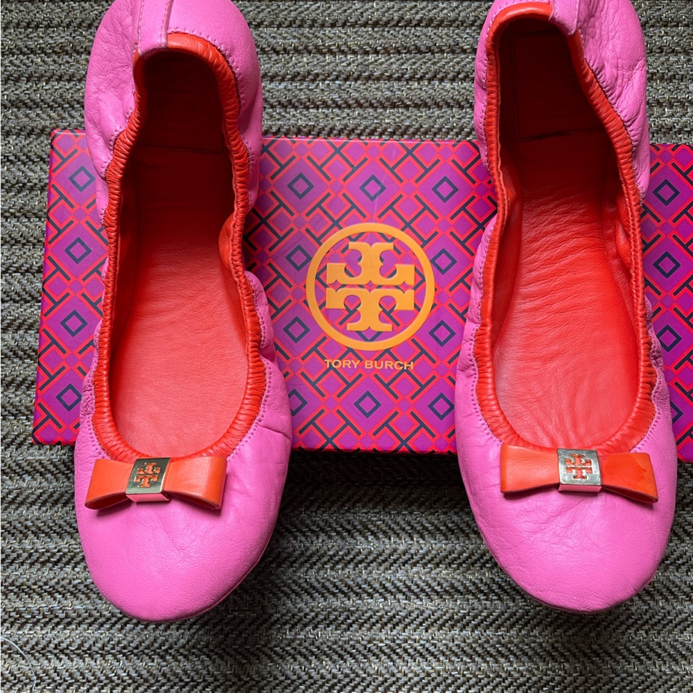Tory Burch Pink and Orange Leather flats size 10